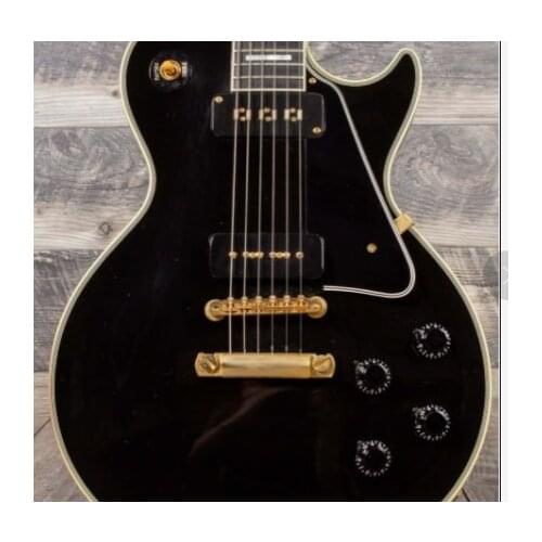 Lvybest logo,own designed shape,electric guitar solid black color,with gold parts,ebony fingerboard,Black soap shape pickups
