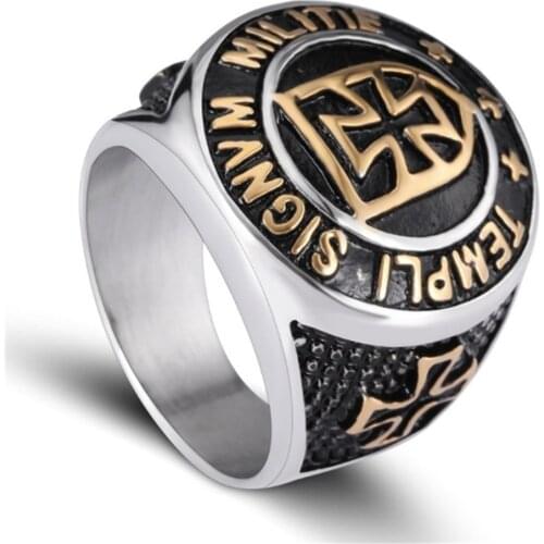 Trendy Antique Gold Iron Knights Templar Cross Mens Ring Vintage Punk Rock Domineering Biker Rings For Women Men Jewelry