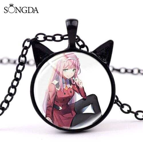 Fashion DARLING In The FRANXX Anime Cat Ear Pendant Necklace Photo Glass Cabochon Chains Necklace For Women Men Jewelry