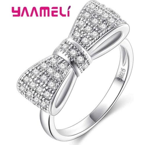 Fashion Geometric Bowknot Rings For Women Fashion Crystal Cubic Zircon Ring Engagement Party Wedding Jewelry Valentines Gift