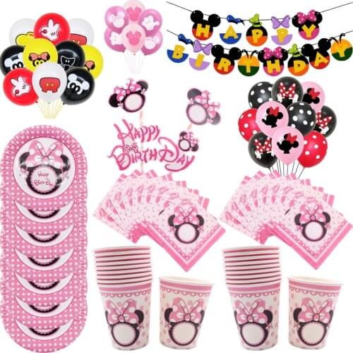 Cartoon Disney Mickey Minnie Mouse Theme Kids Favor Birthday Pack Event Party Cups Plates Baby Shower Disposable Tableware
