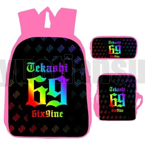 New Tekashi 69 Backpack Men 3D Rapper 6ix9ine Back Pack Teenager 3 Pcs/Set 12/16 Inch Pink Anime Album GOOBA Bag Back To School