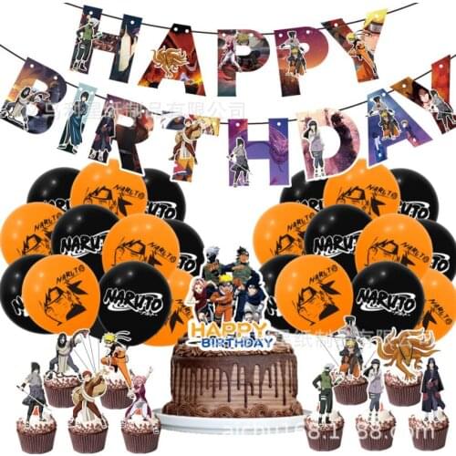 Naruto Theme Party Set Childrens Birthday Party Decoration Cake Flag Latex Balloon Boy Toy Party Event Decoration Gender Reveal