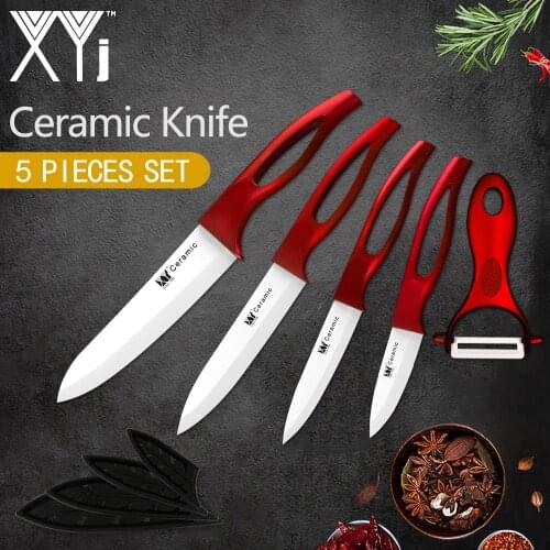 XYj Kitchen Ceramic Knife Set 3" 4" 5" 6" Free Peeler Easy to Clean Hollow Handle Paring Utility Slicing Chef Knife Cooking Tool