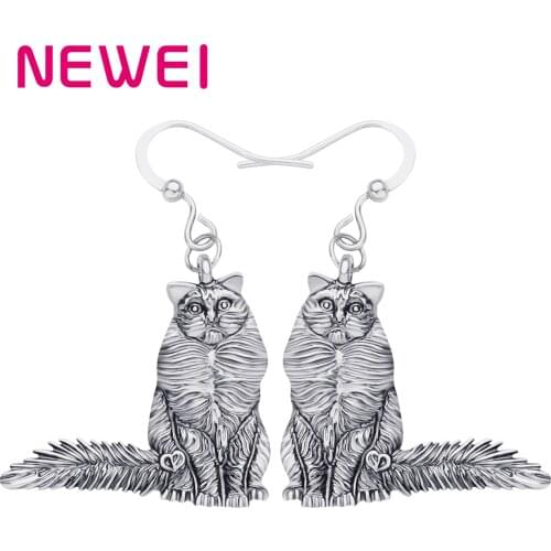 Newei Plated Alloy Antique Gold Elegant Birman Cat Earrings Long Kitten Drop Dangle Jewelry For Women Girls Kid Gift Accessories
