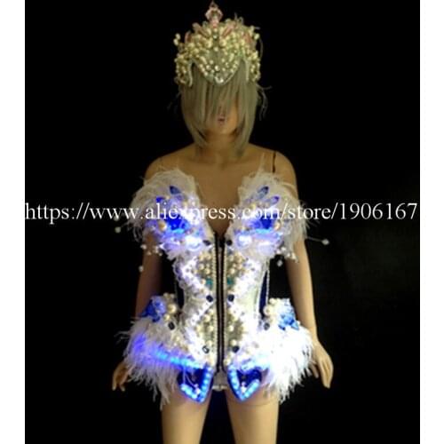 Newest Led Performance Fashion Show Costumes DJ Clothes Ballroom Luminous Evening Dress Growing Female Warrior Armor Singer