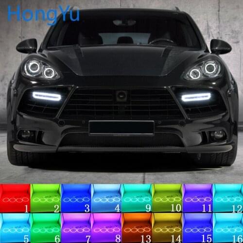 Latest Headlight Multi-color RGB LED Angel Eyes Halo Ring Eye DRL RF Remote Control for Porsche Cayenne 958 2011-14 Accessories