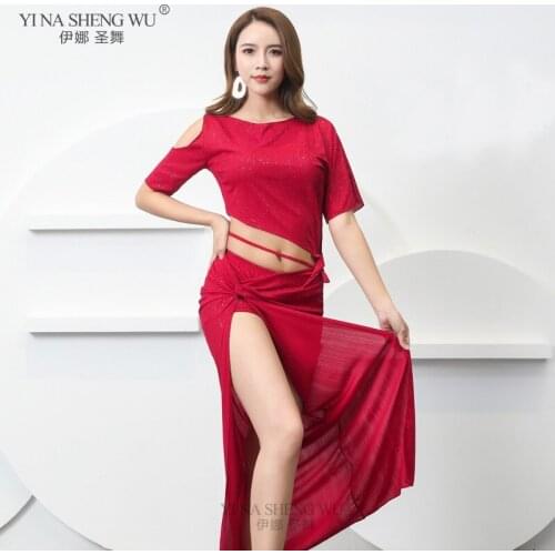 New Women Lady Belly Dance Costume Set Sexy Top Long Split Skirt Bellydance Oriental Practice Clothes Dancewear For Adult