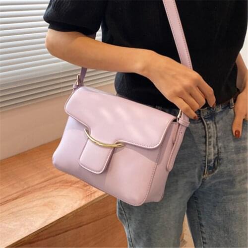 Solid Color PU Leather Flap Square Shoulder Bags for Women Luxury Trendy Designer Messenger Bag Ladies Elegant Wild Handbags Sac