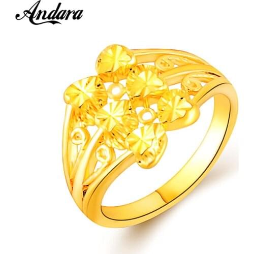Wholesale Bridal Jewelry 24k Gold Rings for Women Fashion Vintage Gold Color Golden Ring Anel