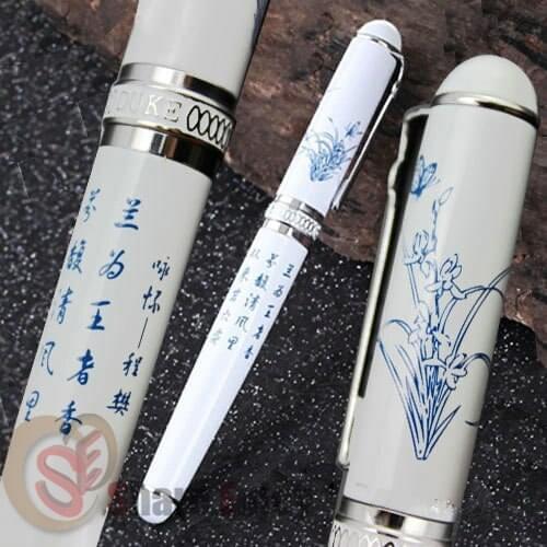 FOUNTAIN PEN DUKE 0.7mm BROAD NIB D2 ORCHID WHITE AND SILVER WITH ORIGINAL BOX