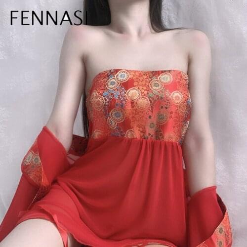 FENNASI Sexy Lingerie Woman Lace Perspective Classical Bride Bellyband Passion Retro Sling Pajamas Suit