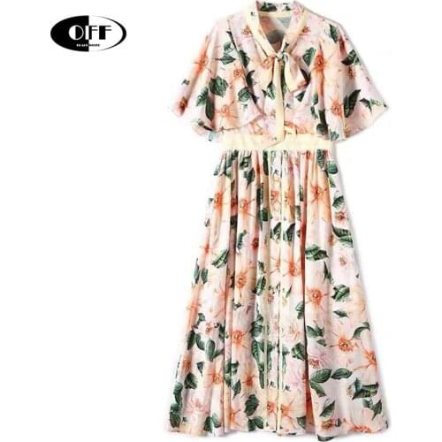 Summer Fashion Bow Collar Midi-long Dresses For Women Ttraf Basic Beach Chic Elegant High Waist Party Floral Lady Dress Vestidos