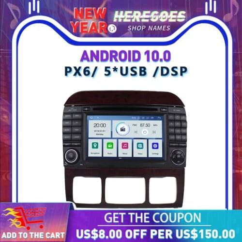 PX6 DSP IPS Android 10 4GB + 64GB Car DVD Player Bluetooth 5.0 Auto Radio GPS Map Wifi For Benz W220 S400 S420 S430 W215 CL600