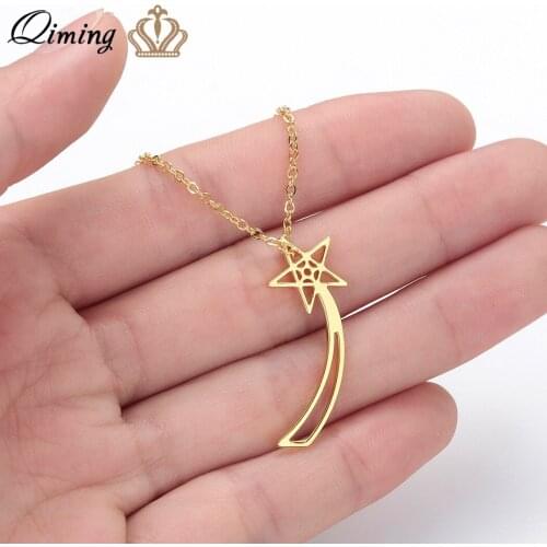 QIMING Falling Star PendantNecklace Women Stainless Steel Jewelry Necklace Mizyan Geometric Statement Jewelry Accessories