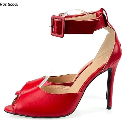 Ronticool Women Summer Sandals Ankle Strap Stiletto High Heel Open Toe Gorgeous Burgundy Purple Fuchsia Party Shoes US Size 5-15