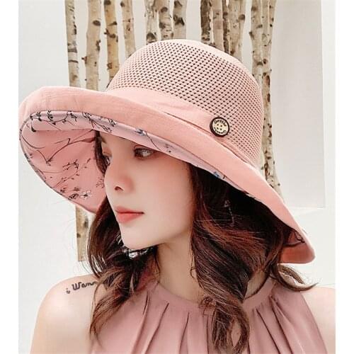 Summer New Women Sun Protection Fisherman Cap Outdoor Beach Holiday Hat Bucket Hat Large Brim Foldable Sandy Beach Visor Gorras