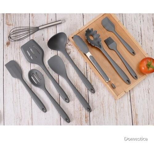 Silicone Cooking Utensils 10 PCS/Set Kitchen Utensil Non-stick Spatula Wooden Handle With Storage Box Kitchen Tools Gray