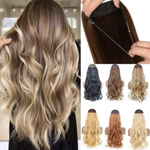 No Clip Halo Hair Extension Curly/Straight Secret Wire Natural Hidden Wire Synthetic Hairpieces Adjustable Transparent Wire