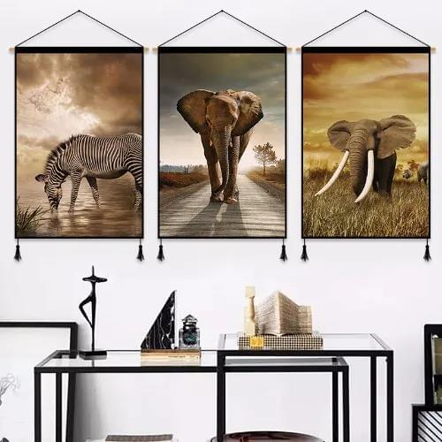 Modern Animals Wall Art Canvas Painting Print Posters for Home Dining Living Room Decor Painting Scroll Hanging Tapestry