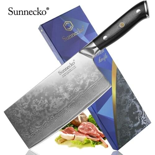 Sunnecko 7" Cleaver Knife Japanese VG10 Steel Core Blade Damascus Chefs Cooking Knives G10 Handle Razor Sharp Meat Cutting