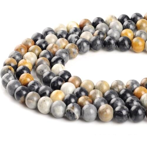 High Quality Natural Picasso Stone Beads Round Loose Beads 15" Strand For Jewelry Making DIY Bead 4 6 8 10 12 MM Pick Size
