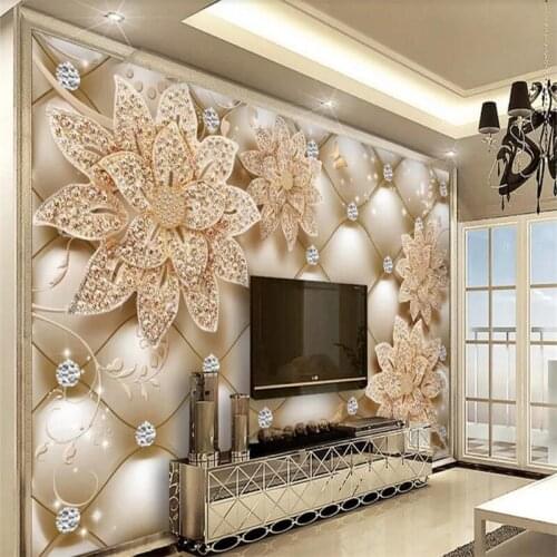 Custom wallpaper diamond soft bag diamond flower jewelry wall decoration - high quality silk fabric