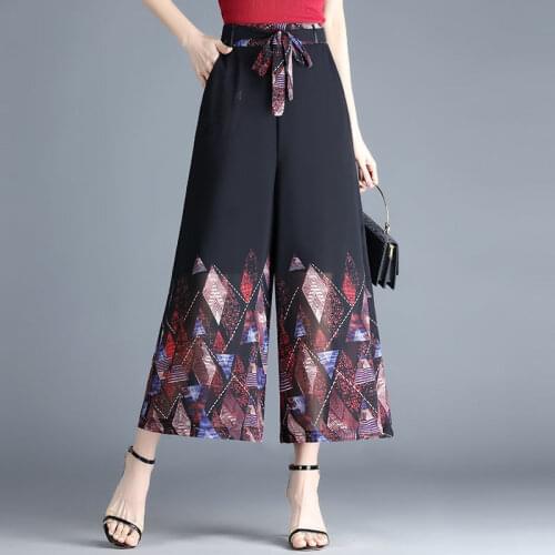 Pants Women Summer Fashion Wide Leg Trouser Soft Elegant Oversize Ankle-length Pants Leisure Floral Print Trousers Stylish New