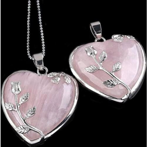 Womens Rose Quartz Alloy Flower Necklace Pendant Heart Inlaid Charm Jewelry Without Chain Fashion Jewelry Decor For DIY