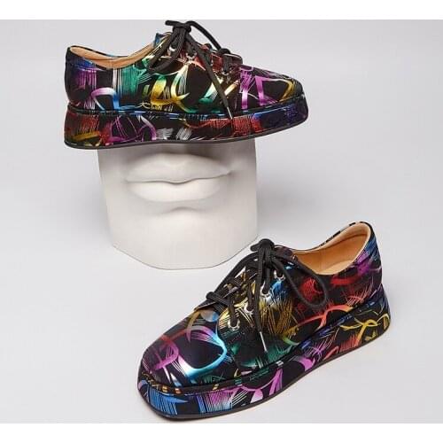 MEZEREON Special Material Women Shoes Spring Autumn Lace-Up Footwear Round Toe Female Flats Camouflage