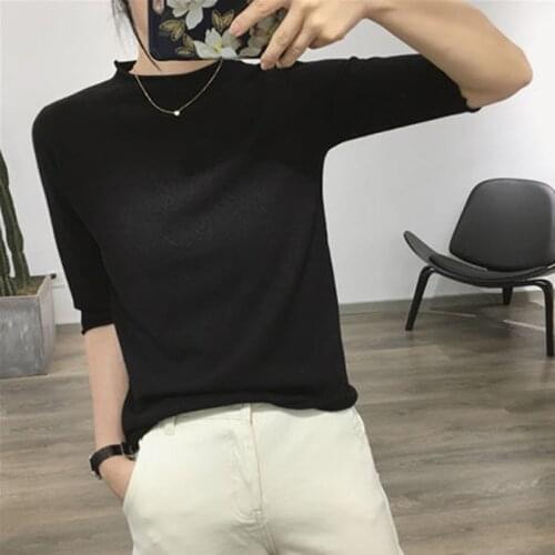 Women Spring Autumn Style Knitted Sweater Pullovers Lady Casual Striped Printed Turtleneck Half Sleeve Pullovers Tops ZZ0041