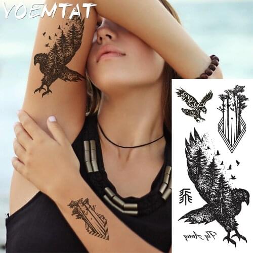 1 piece Fantasy Color Forest Eagle Birds Hot Large animal Temporary Tattoo Waterproof Tattoo Sticker for women men
