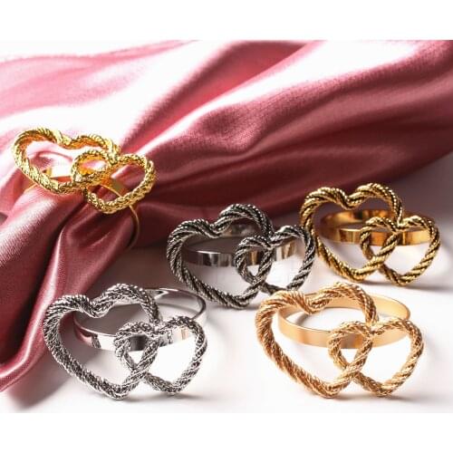 12pcs/lot Metal napkin ring double heart-shaped napkin buckle paper towel ring suitable for wedding holiday party decorations