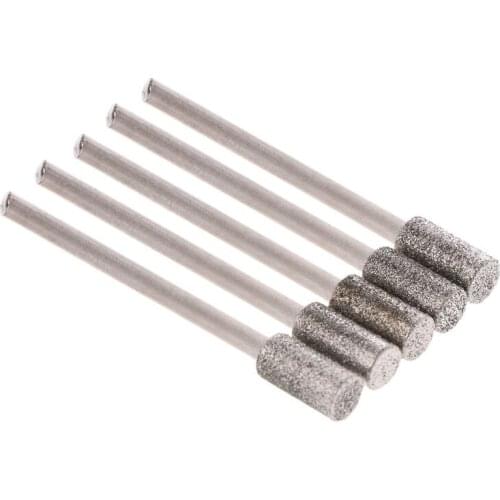 5PCS Diamond Coated Cylindrical Burr 5mm Chainsaw Sharpener Stone File Chain Saw Sharpening Carving Grinding Tools