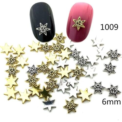 50pcs/pack Japan Alloy Nail Art Retro Gold Silver Snowflower Metal Accessories Decoration for Phototherapy Nail Sticker DIY