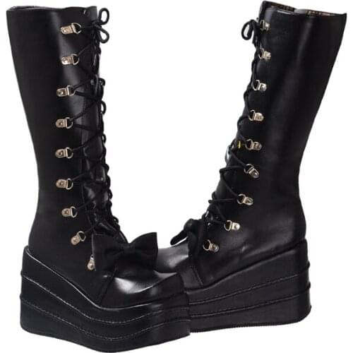 Anime DATE A LIVE Tokisaki Kurumi Cosplay Costume Black Martin Boots High Boots Shoes Size 35-39+Free Shipping A