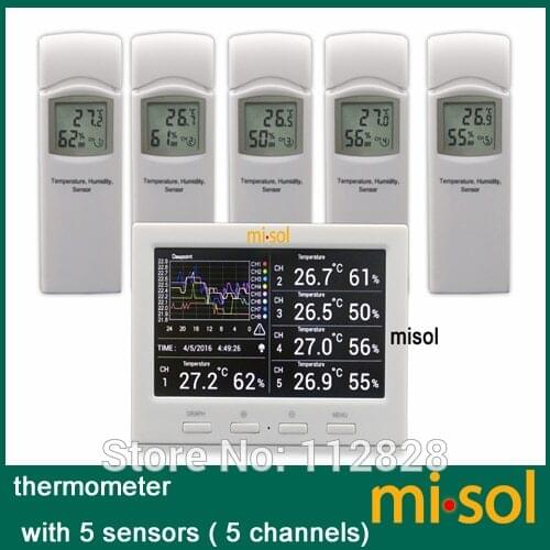 Wireless weather station with 5 sensors, 5 channels, color screen, data logger, connect to PC
