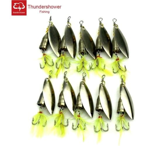 Big Sale 10pcs New Spinner Bait Metal Hard Spoon Fishing Lure 6# Feather Hooks Artificial Paillette Fishing Tackle 6.5cm 6g