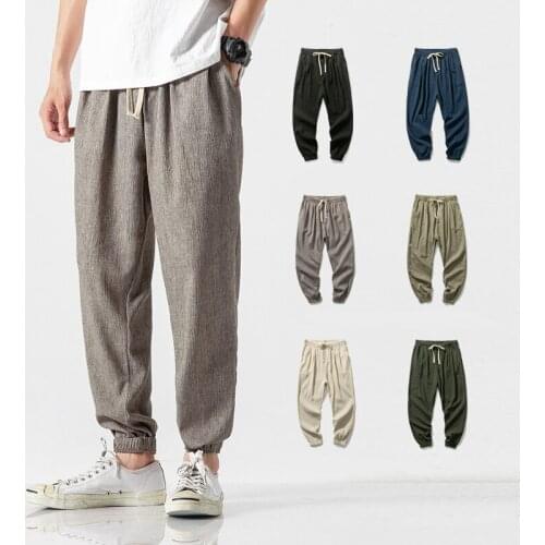 Chinese Style Harem Jogger Pants Men Cotton Linen Sweatpants Trousers Men Casual Lightweight Spring Summer Men Joggers