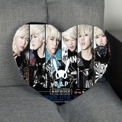 HOT Kpop Custom B.A.P Pillow Case Heart Shaped Zipper Pillow Cover Satin Soft No Fade Pillow Cases Home Textile Decorative