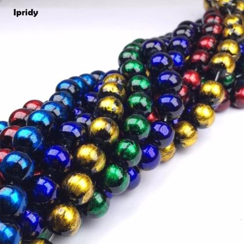 Ipridy Black background double color Mixed Spray Painted Round Glass Bead Strands, 6mm 8mm 10mm 12mm Hole: 1.5mm 5 strands/lot
