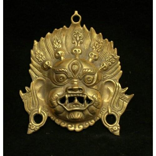 Chinese Tbet Buddhism Brass Mahakala Wrathful Deity Buddha Mask Statue Sculpture Statues for Decoration Collection Ornaments