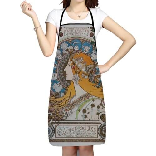 Alphonse Maria Mucha Art Printed Kitchen Cooking Baking Aprons Home Cleaning Oxford Fabric For Women Man Home Delantal Cocina