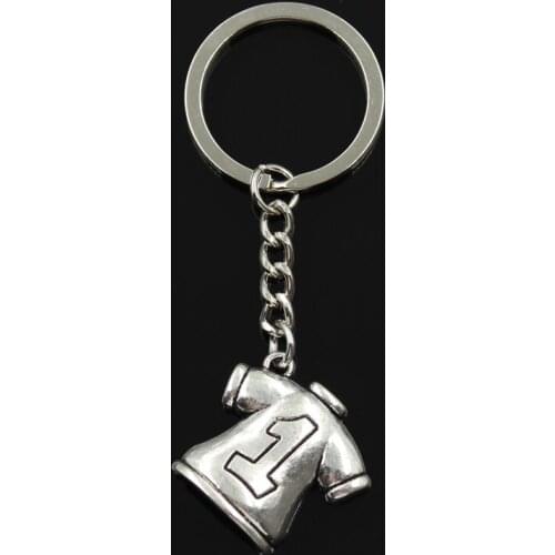 Fashion 30mm Key Ring Metal Key Chain Keychain Jewelry Antique Bronze Silver Color Plated No.1 Football Clothes 25x26mm Pendant