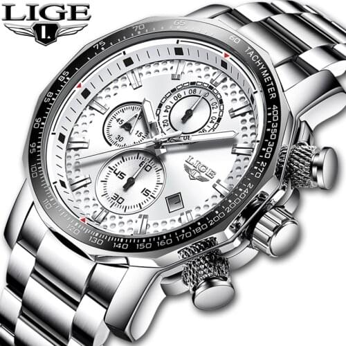 LIGE Stainless Steel Men Watch Top Brand Luxury Fashion Business Big Dial Sport Waterproof Date Watches Mens Relojes Para Hombre
