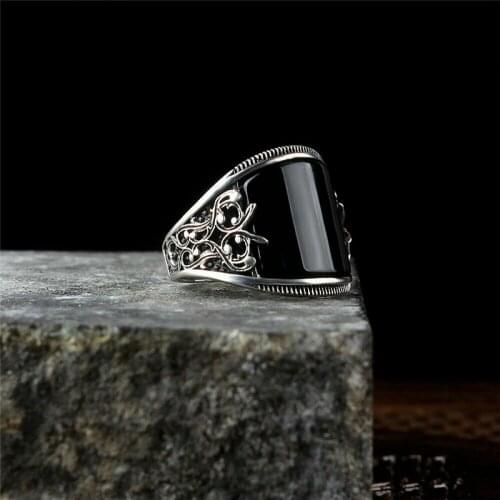 Trendy Unique Pride Charm Pattern Black Crystal Ring Silver Color Mens Rings Feamle Party Jewelry Accessories Gift