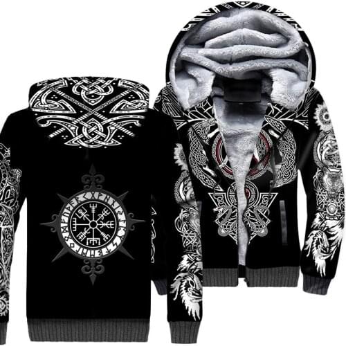 Tessffel Viking Tattoo Warrior God Odin NewFashion Thicker Winter Tracksuit 3Dprint Men/Women Warm Fleece Jacket Zip Hoodies A-1