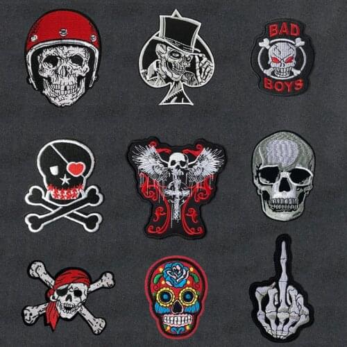 9 Style Skullman High quality Embroidery Patch Iron on Patches for Clothing Boys Clothes Embellished