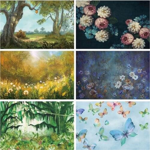 Autumn Flower Floral Forest Oil Painting Backdrop Newborn Baby Portrait Photography Background Birthday Party Photophone Decor