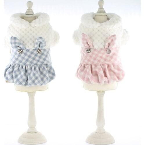 Puppy Lattice Princess Dress Pet Dog Clothes Winter Warm Cute Skirt for Small Medium Dogs Cats